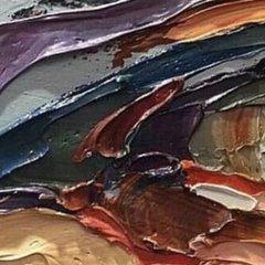 Close-up of thick, textured oil paint applied with a palette knife